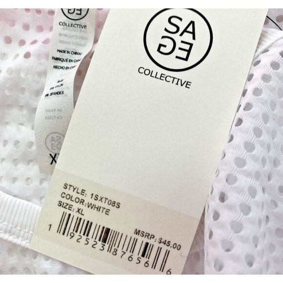 Sage XL White Sheer Perforated Mesh Crew Neckline Wicking Muscle Sleeveless Top - Picture 6 of 7